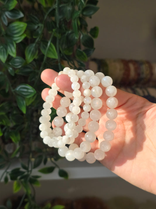Madagascan White Moonstone - Round Bead Bracelet Various Sizes