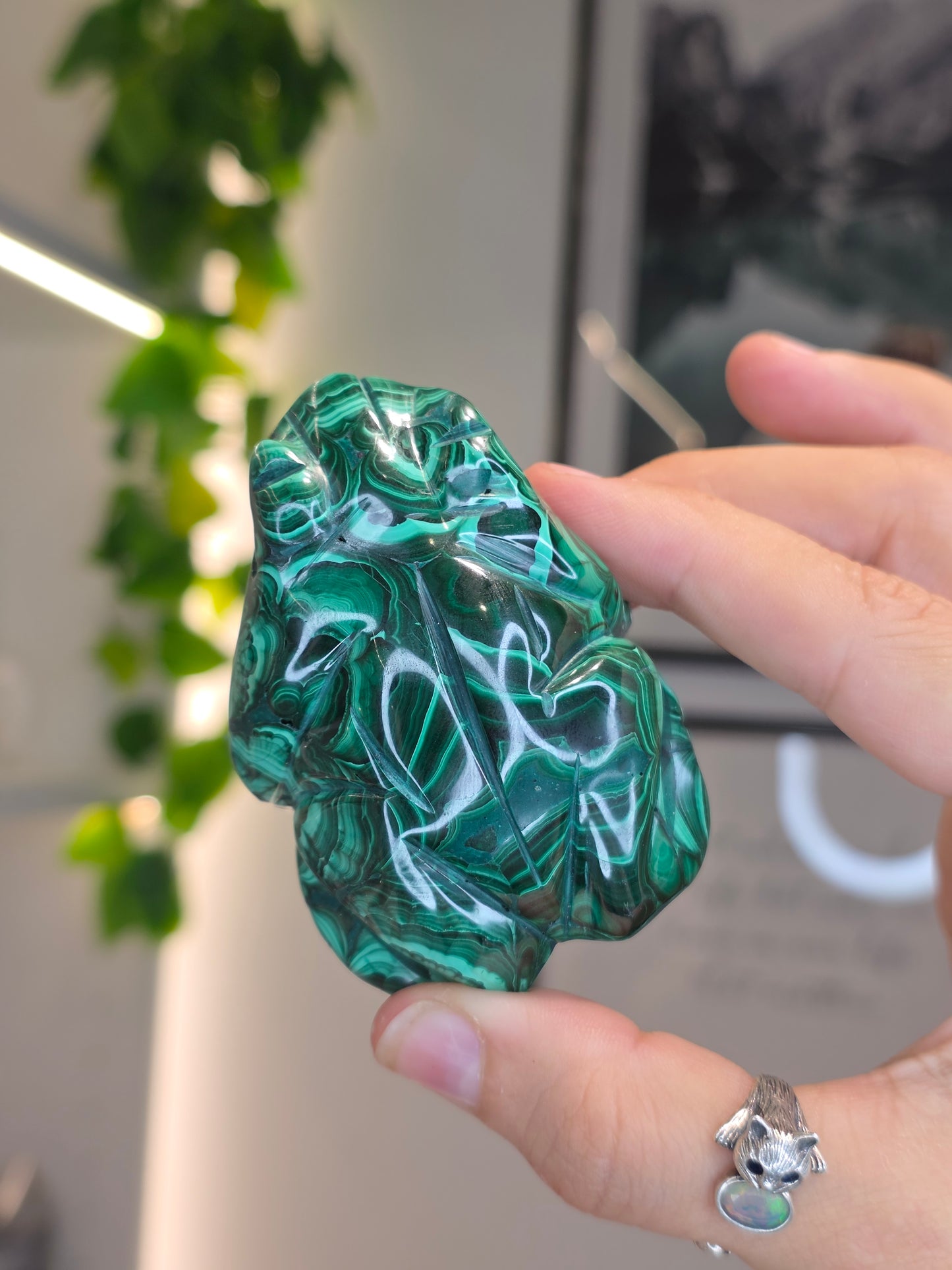 Malachite Frog Carving - H