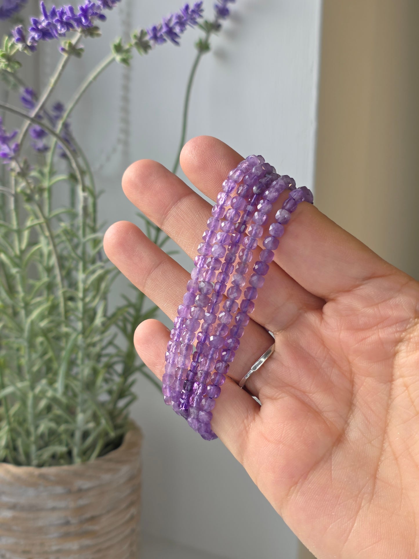 Amethyst - Cubic Facetted Bracelet 4mm