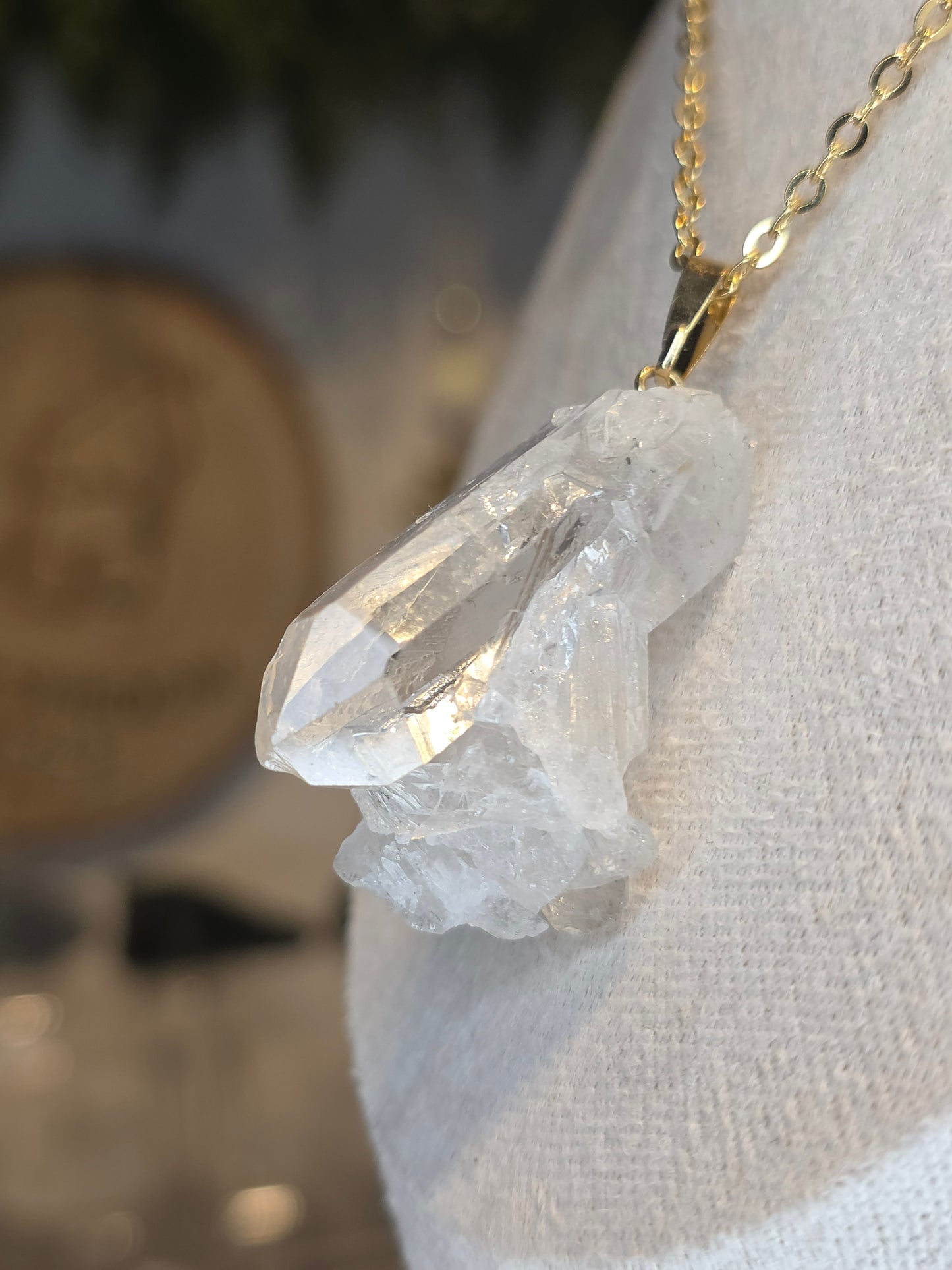 18ct Gold Plated Brazilian Lemurian Quartz Jewellery Set - Necklace, Earrings & Rings