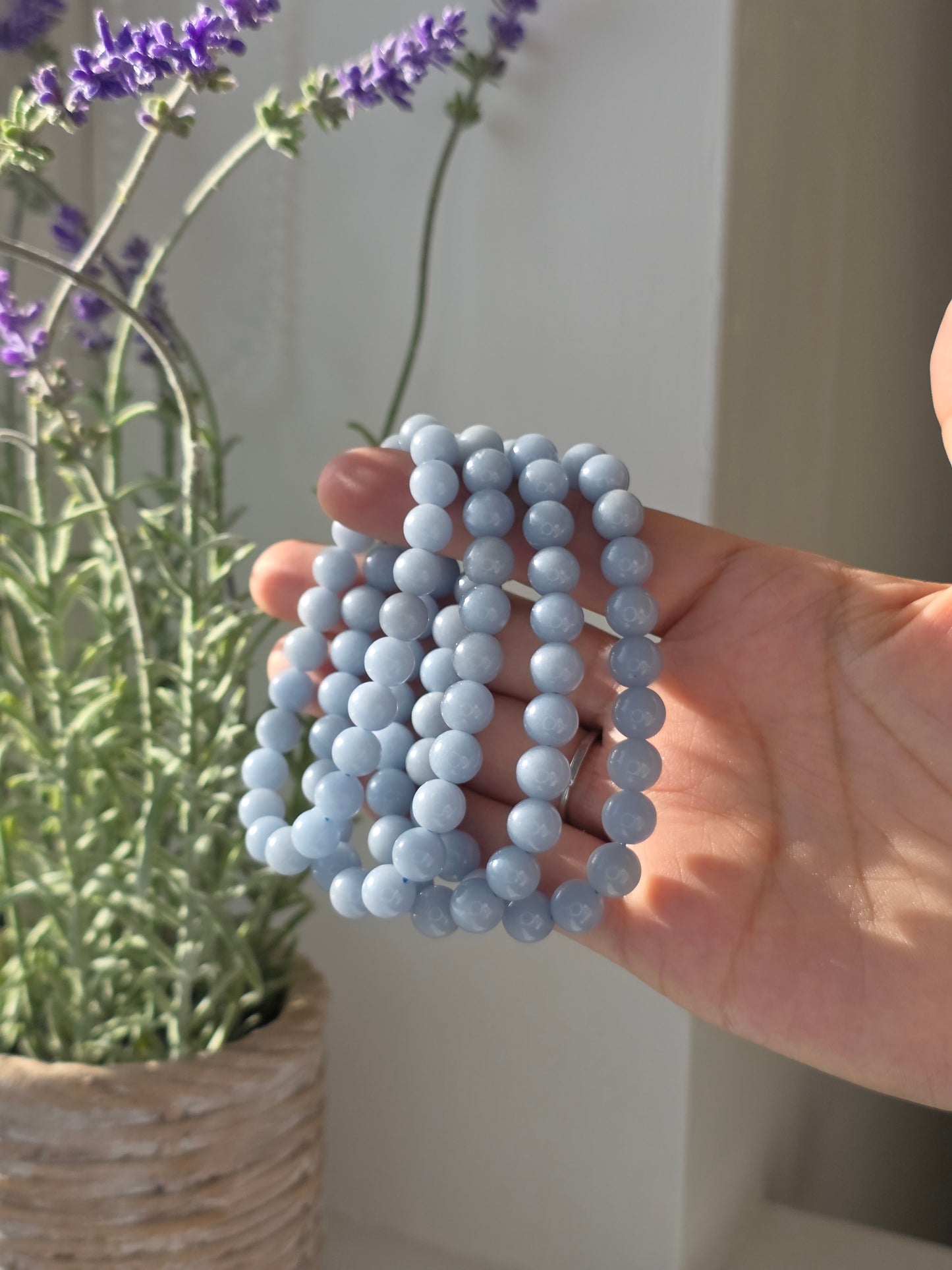 Light Angelite - Round Bead Bracelet 8mm