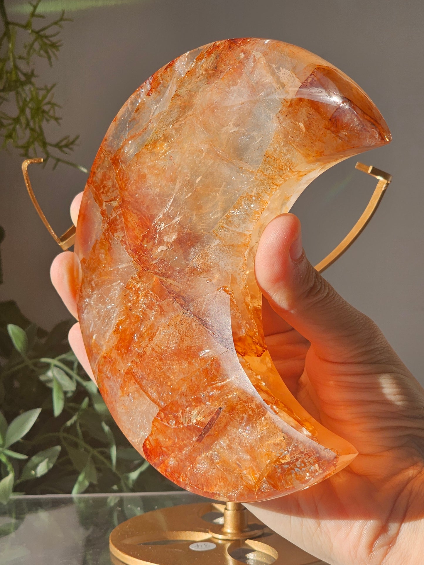 High Quality Golden Healer Fire Quartz Moon on Custom Stand - MAS0813
