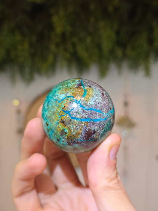 Peruvian Chrysocolla with Copper and Malachite Sphere C
