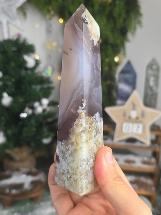 Black Flower Agate Obelisk Tower - MAS6016