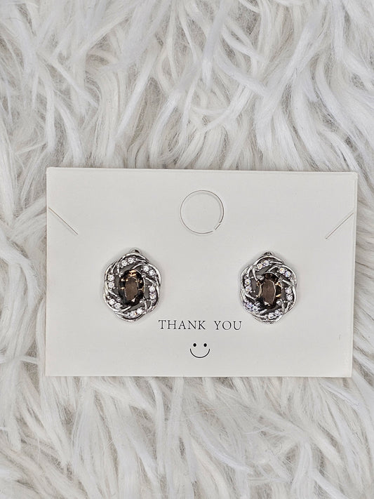 S925 Silver Smokey Quartz Earrings - MAS0847