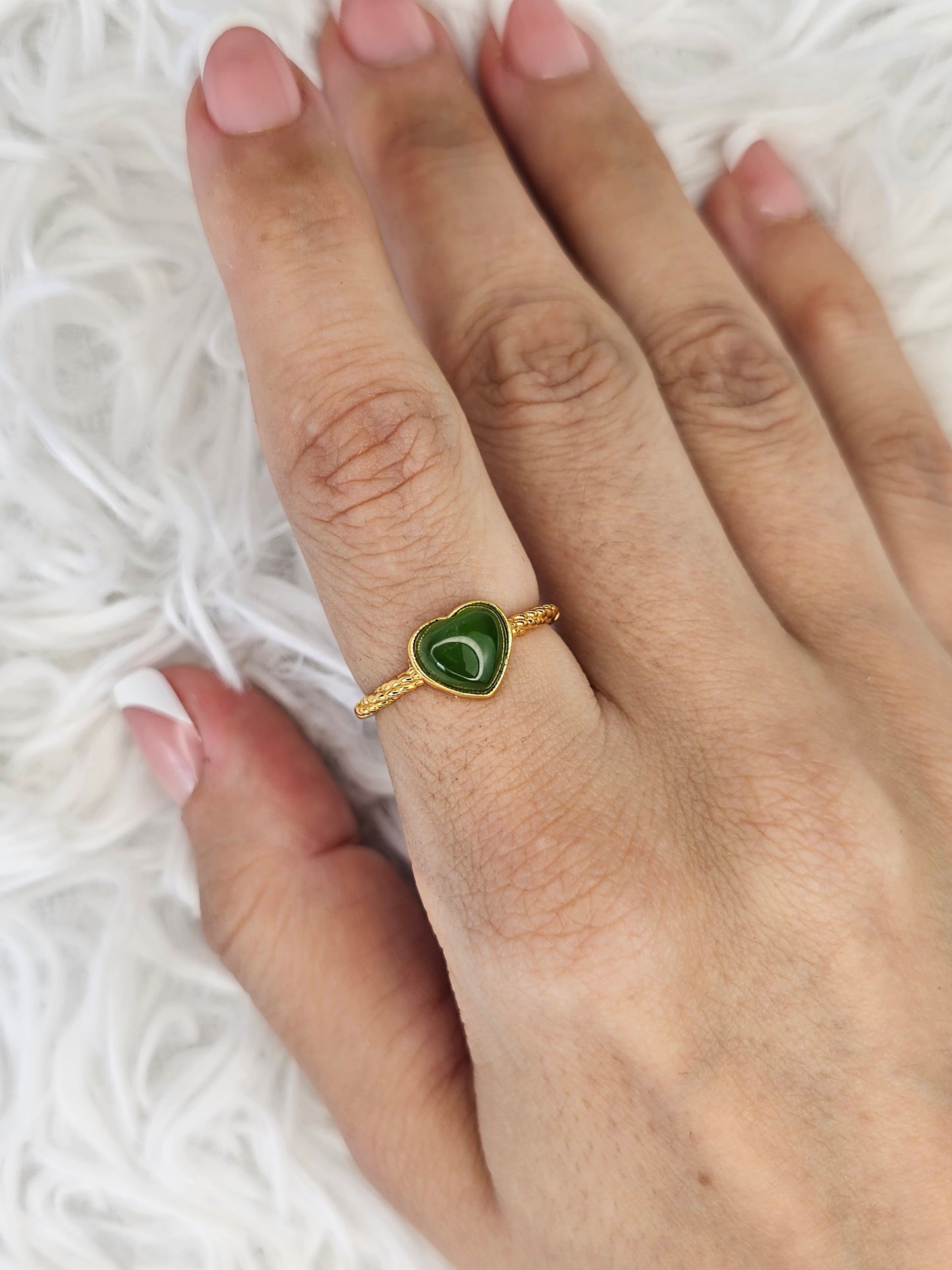 18ct Gold Plated S925 Silver Adjustable Jade Heart Ring - MAS0911