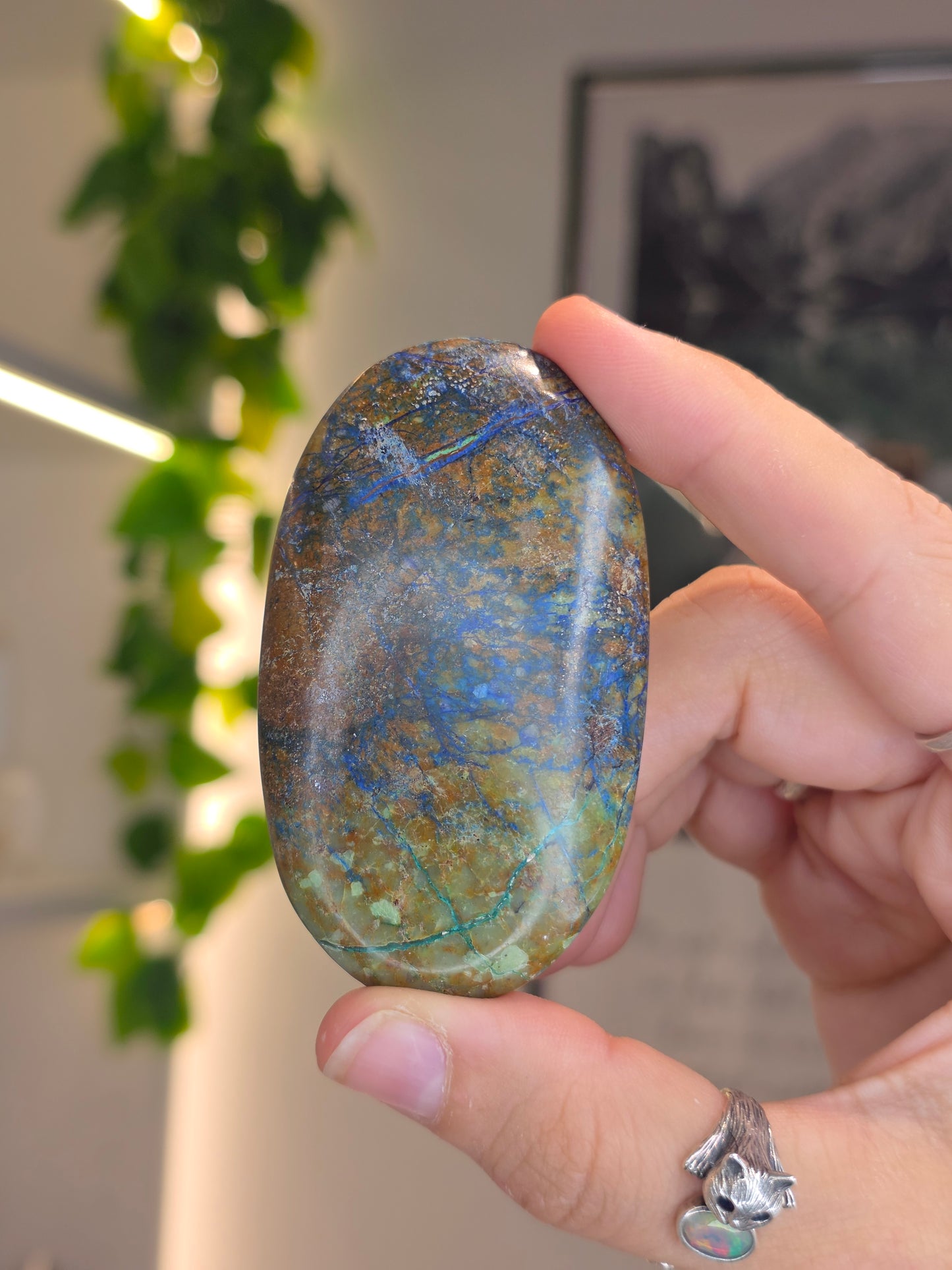 Rare Azurite in Yellow Quartz Palm Stones