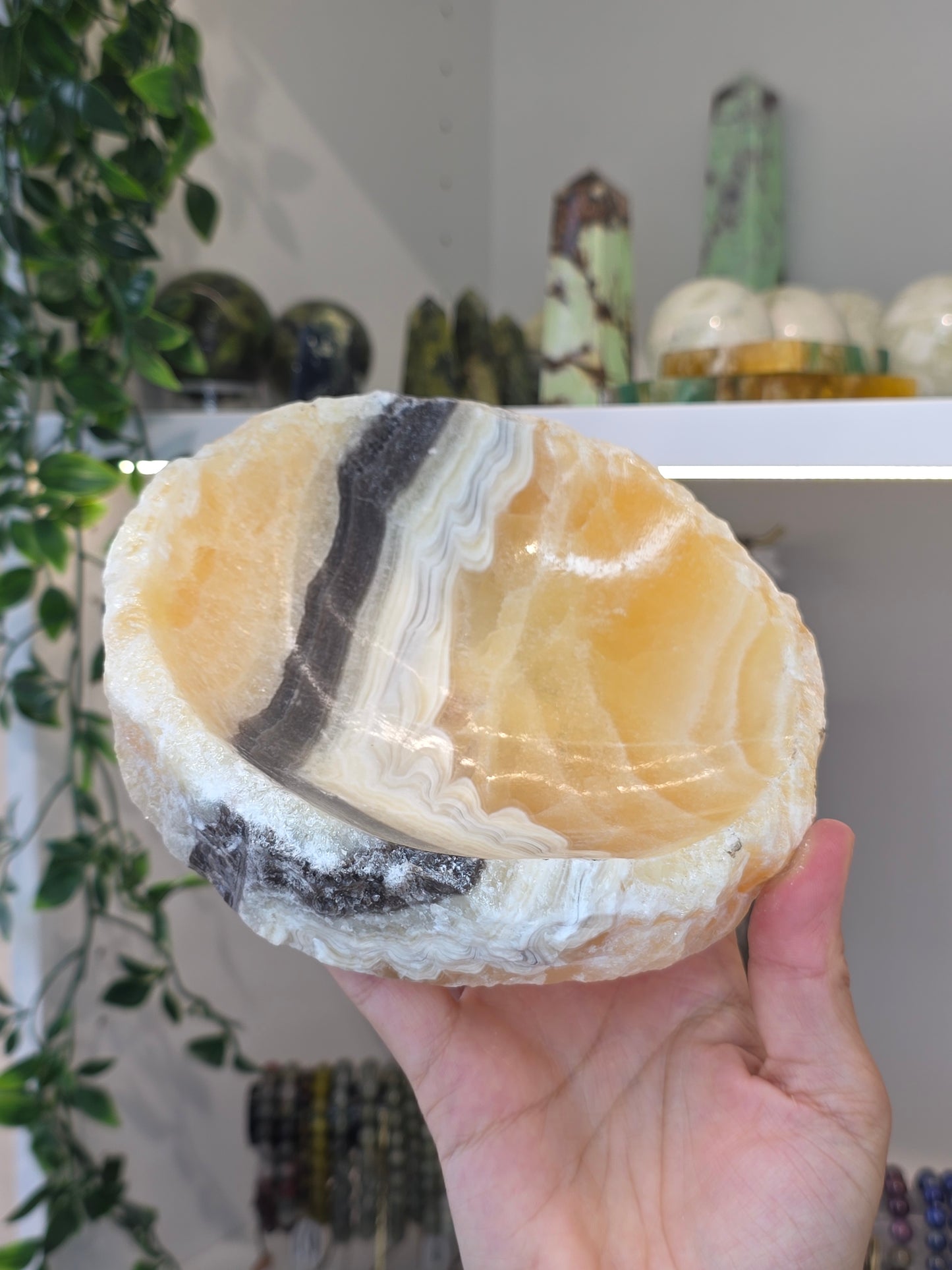 Raw Chunky Mexican Onyx Bowl - Yellow Zebra Calcite - C