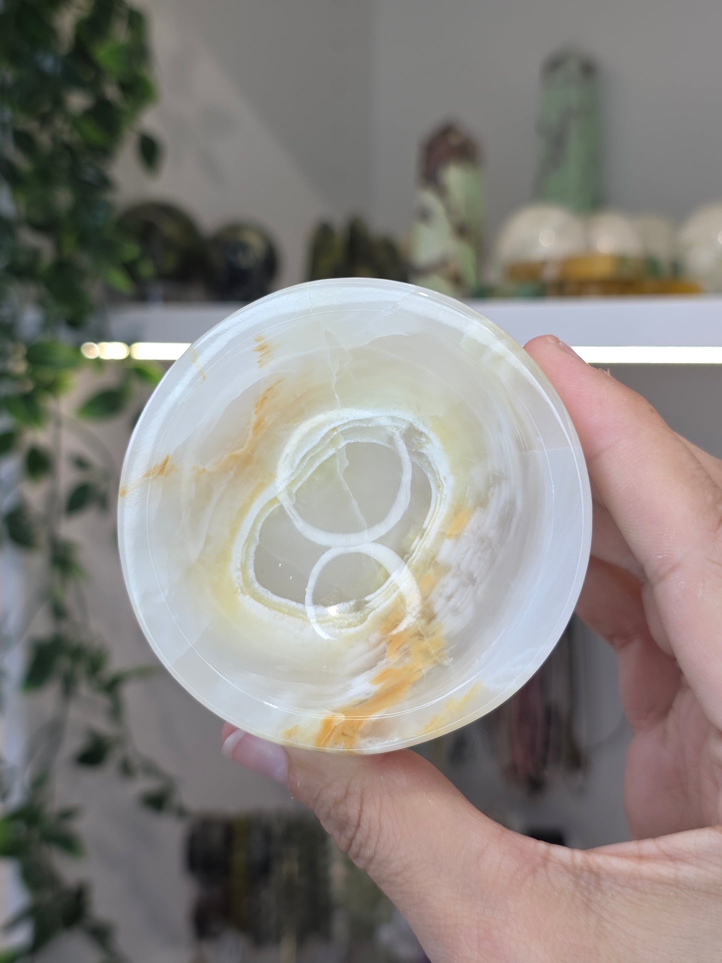 Small Round Mexican Onyx Bowl - Honey Calcite - D