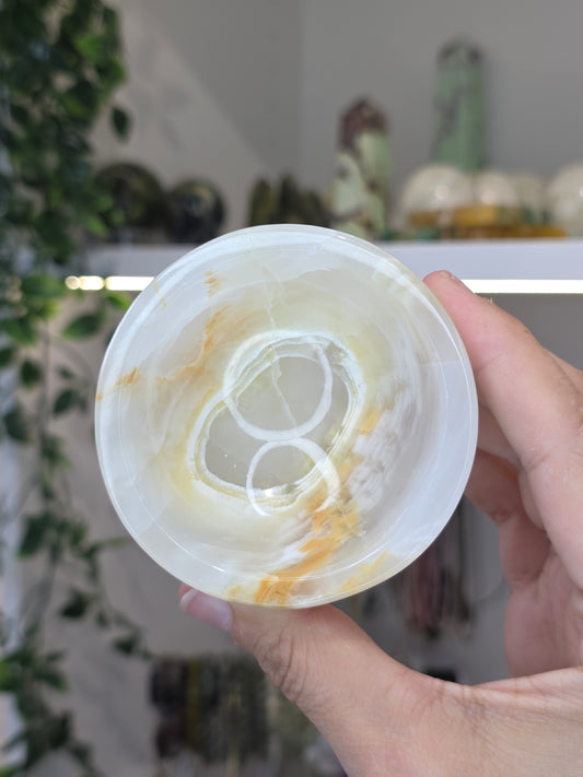 Small Round Mexican Onyx Bowl - Honey Calcite - D