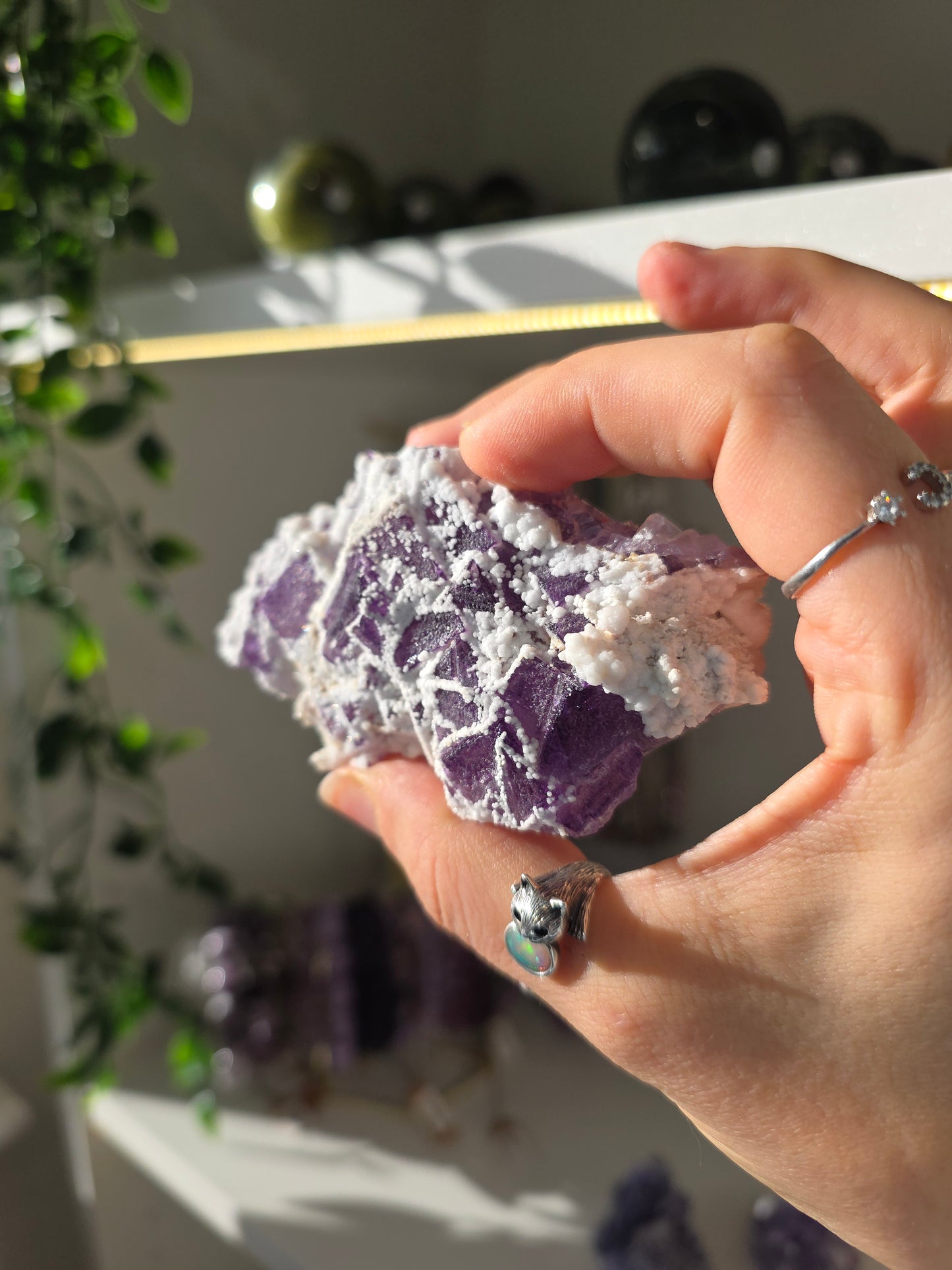 Purple Fluorite with Botryoidal Calcite from Weishan, Yunnan Province, China B
