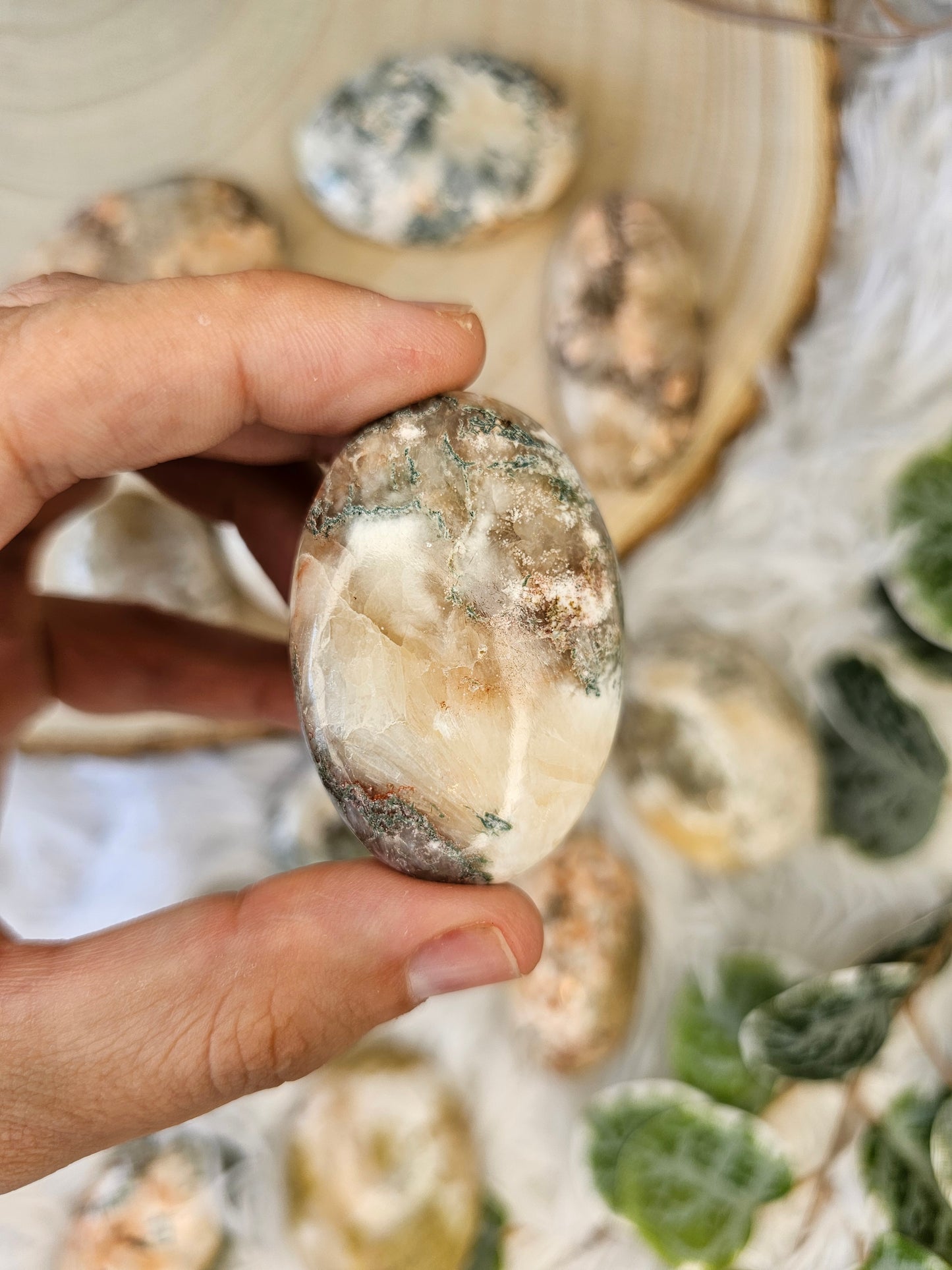 Stilbite with Heulandite Palm Stone - MAS0589
