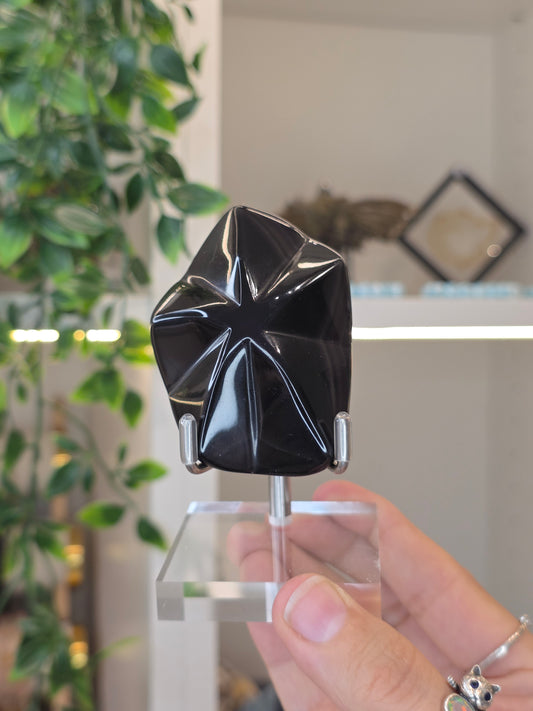Mexican Rainbow Obsidian Star Carving with stand - C