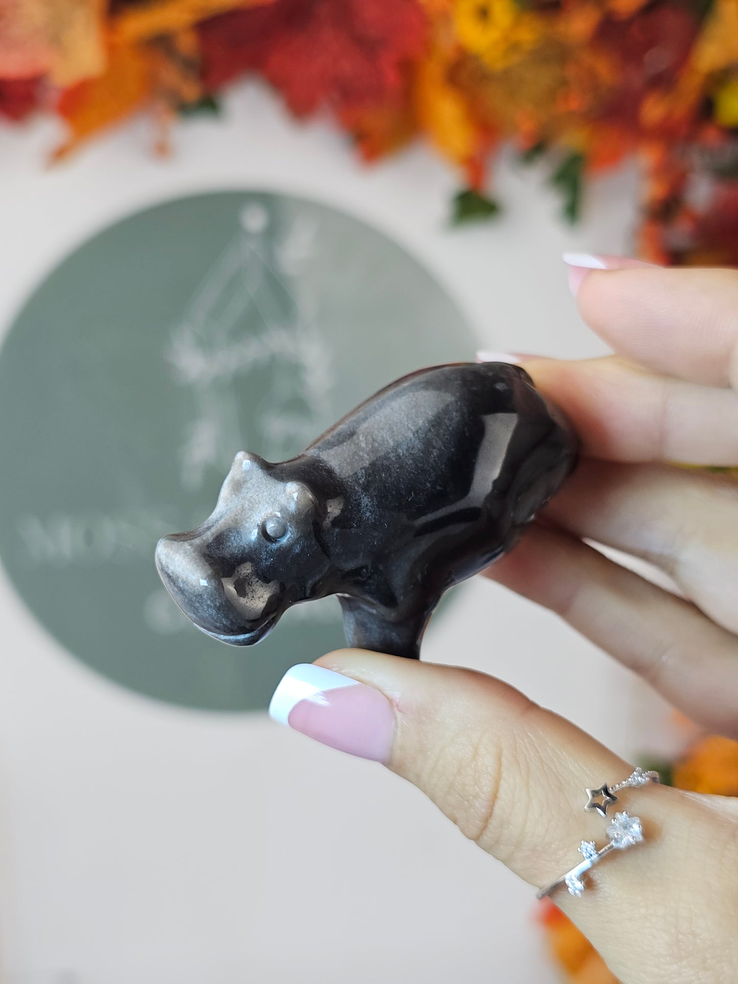 Silver Sheen Obsidian Hippo - MAS1431