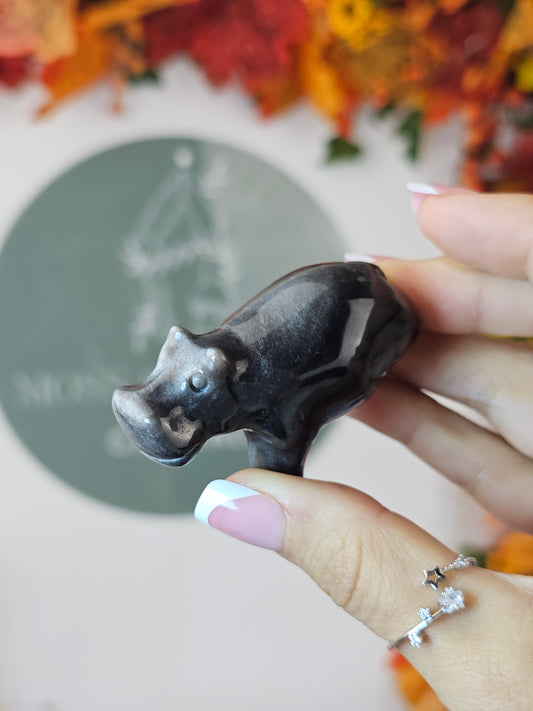 Silver Sheen Obsidian Hippo - MAS1431