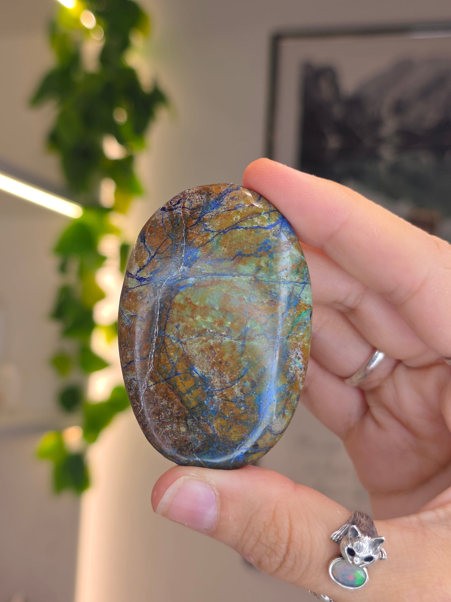 Rare Azurite in Yellow Quartz Palm Stones