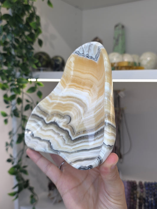 Mexican Onyx Bowl - Yellow Zebra Calcite - B
