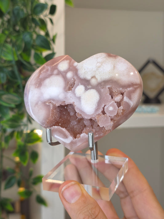 High Grade Madagascan Pink Amethyst Heart (with stand) - C