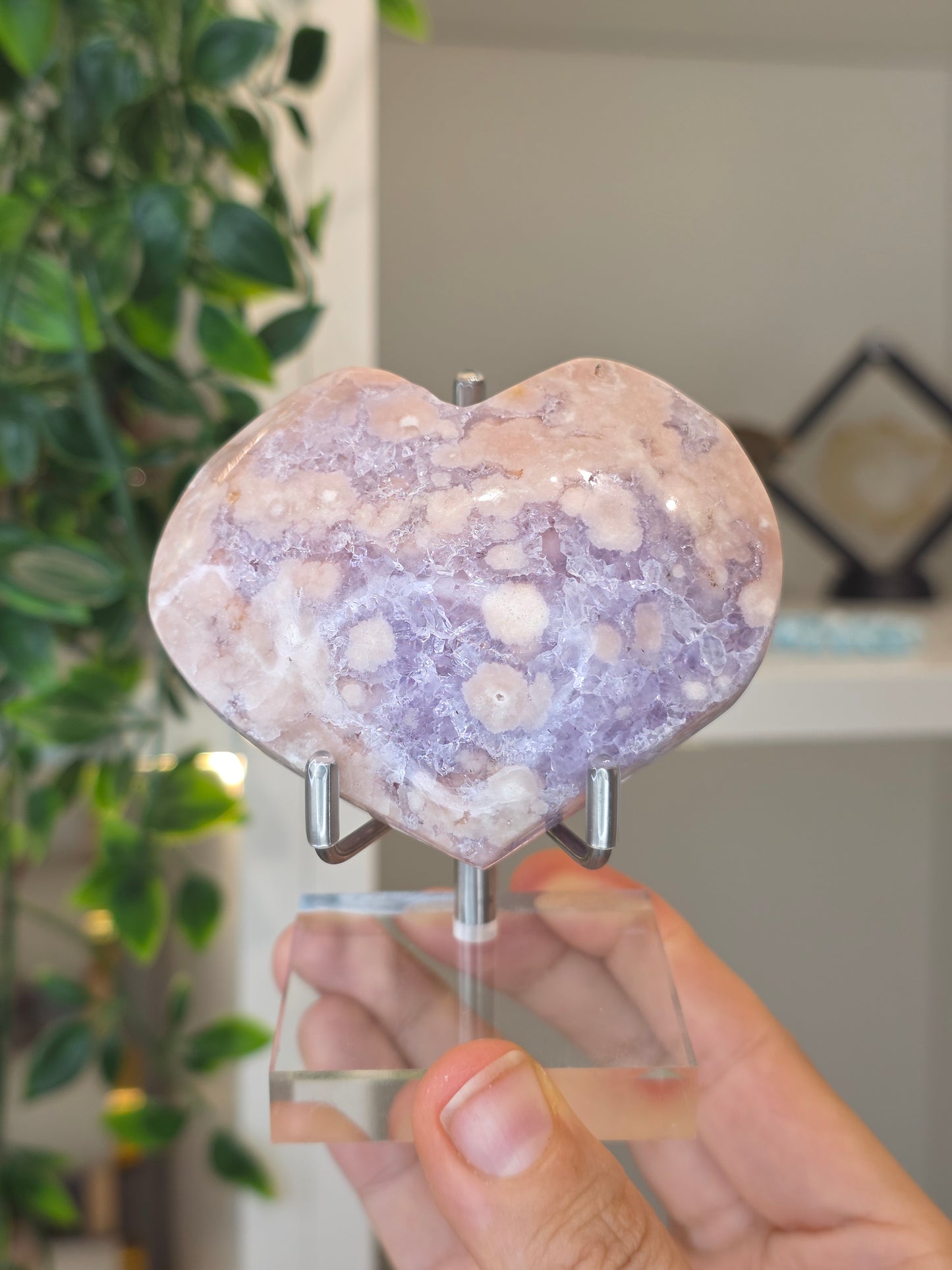 High Grade Madagascan Pink Amethyst Heart (with stand) - D
