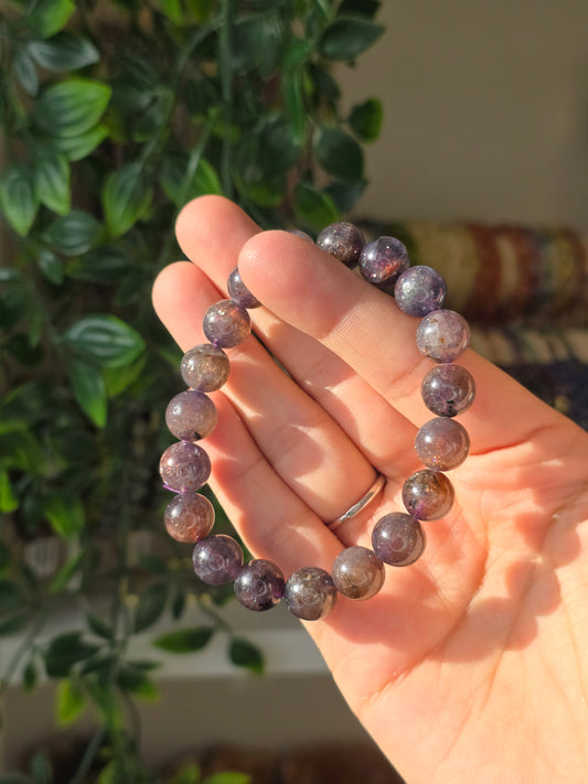 Iolite with Sunstone - Round Bead Bracelet 10.5mm