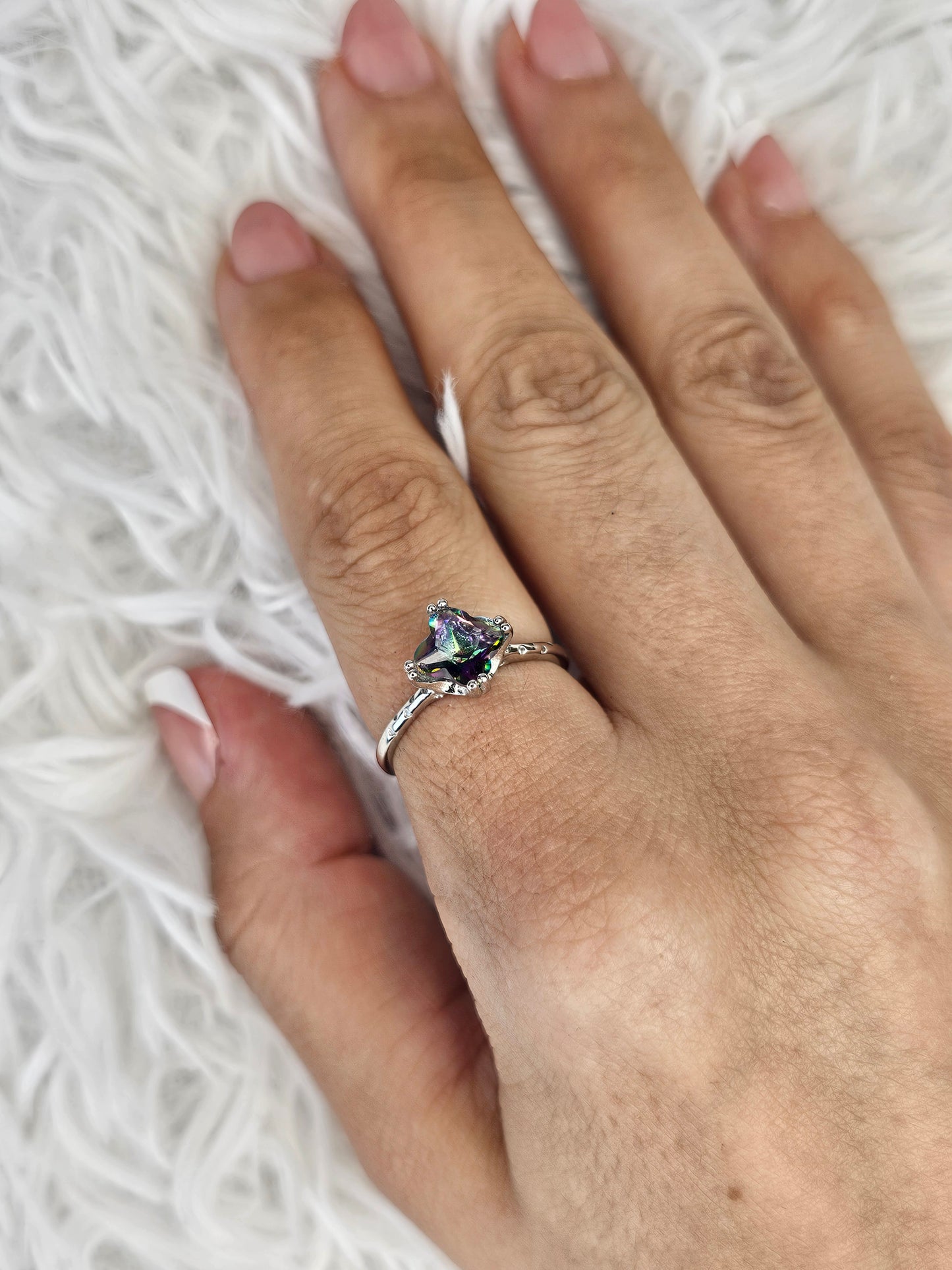 S925 Silver Adjustable Rainbow Topaz Ring - MAS0934