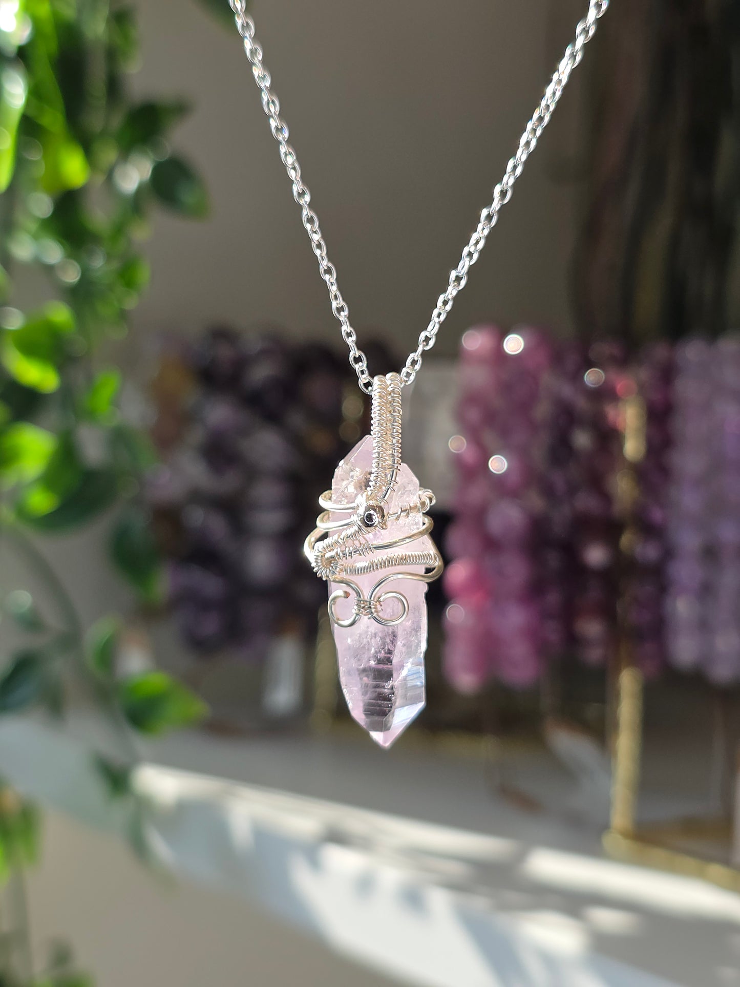 S925 Silver Mexican Vera Cruz Amethyst Hand Wrapped Necklace - C
