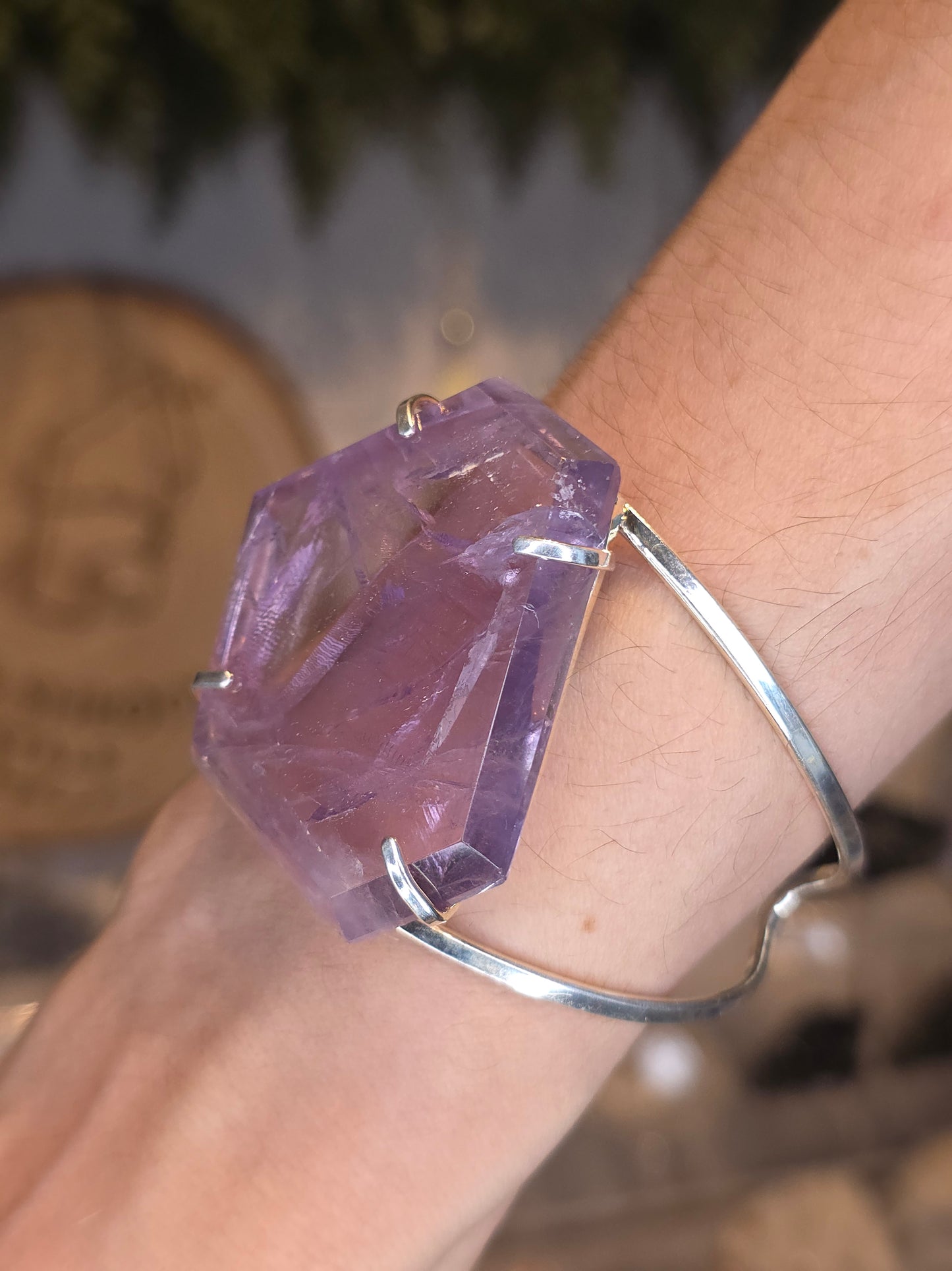 Brazilian Bahia Amethyst Silver Plated Adjustable Bangle