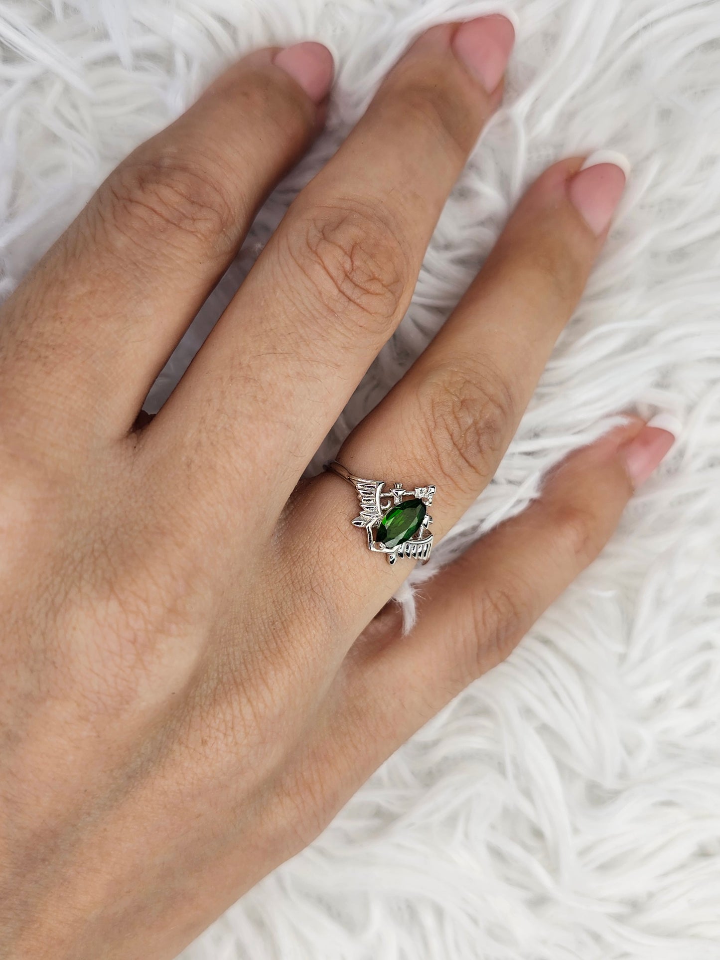 S925 Silver Adjustable Diopside Ring - MAS0919
