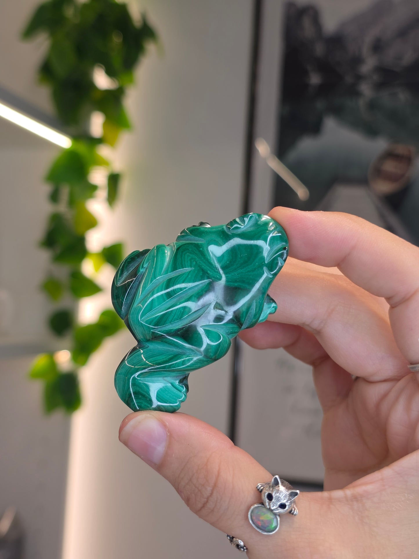 Malachite Frog Carving - A