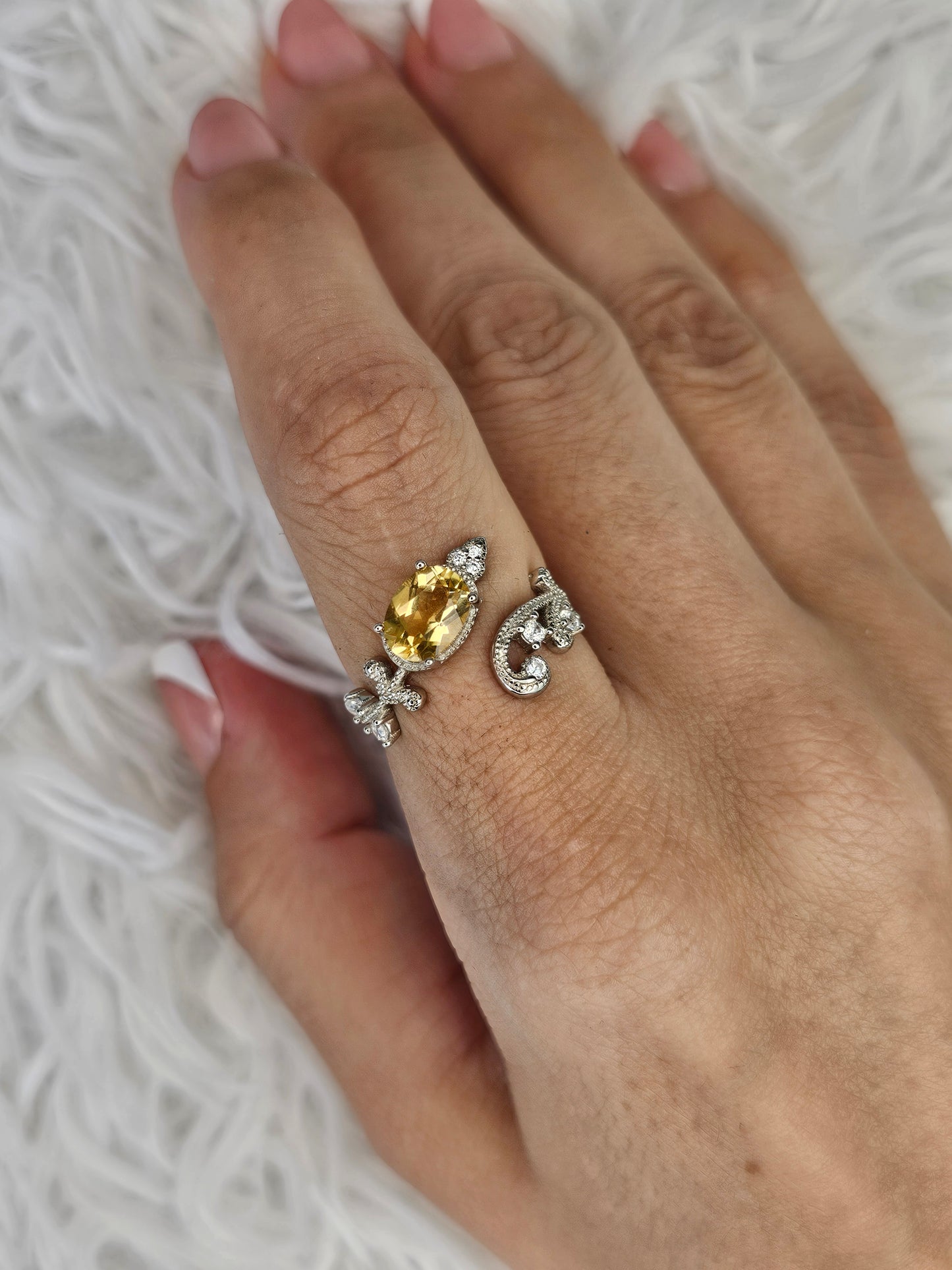 S925 Silver Adjustable Citrine Ring - MAS0947