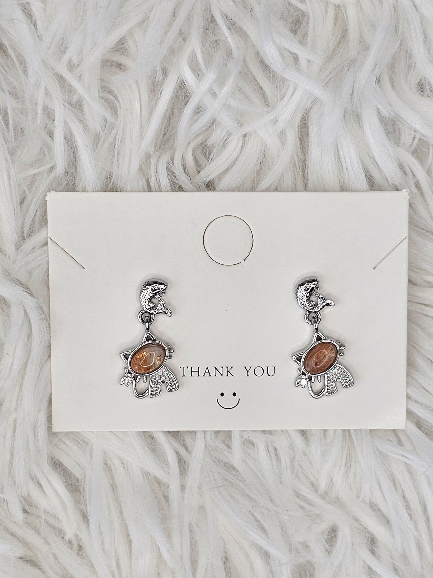 S925 Silver Sunstone Cat Earrings - MAS0850