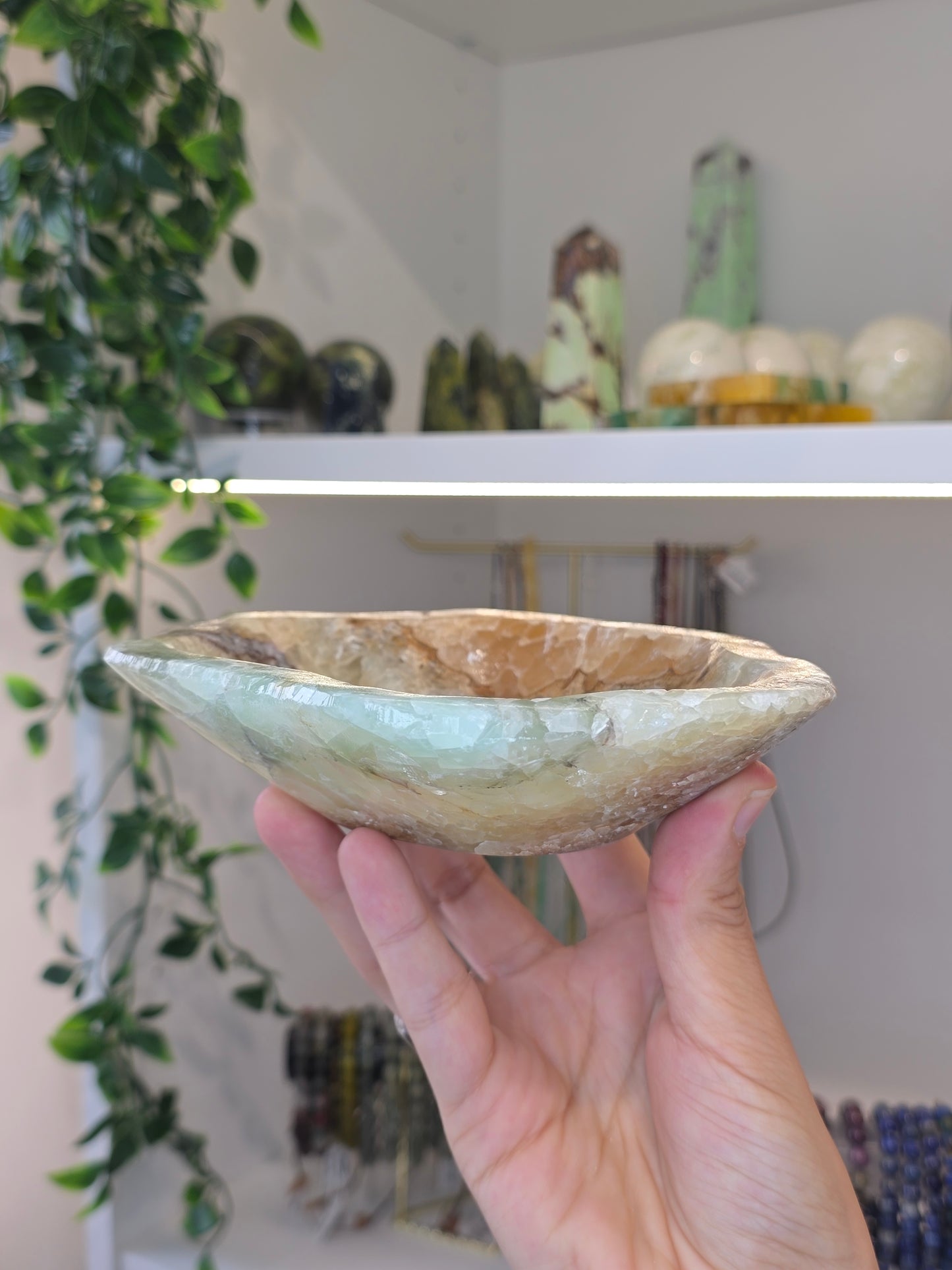 Mexican Onyx Freeform Bowl - Green Honey Calcite - A