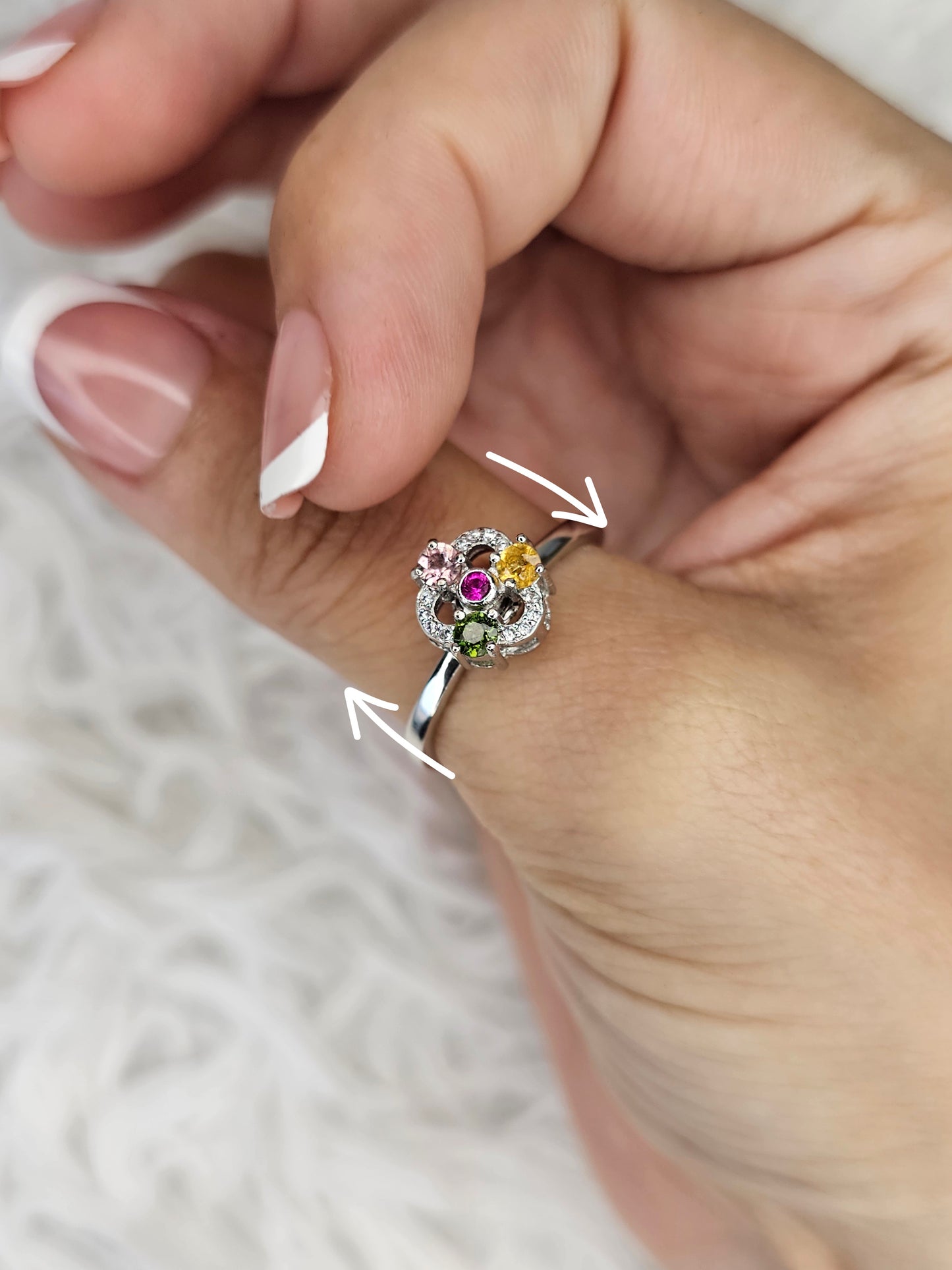 S925 Silver Adjustable Tourmaline Spinning Fidget Ring - MAS0927