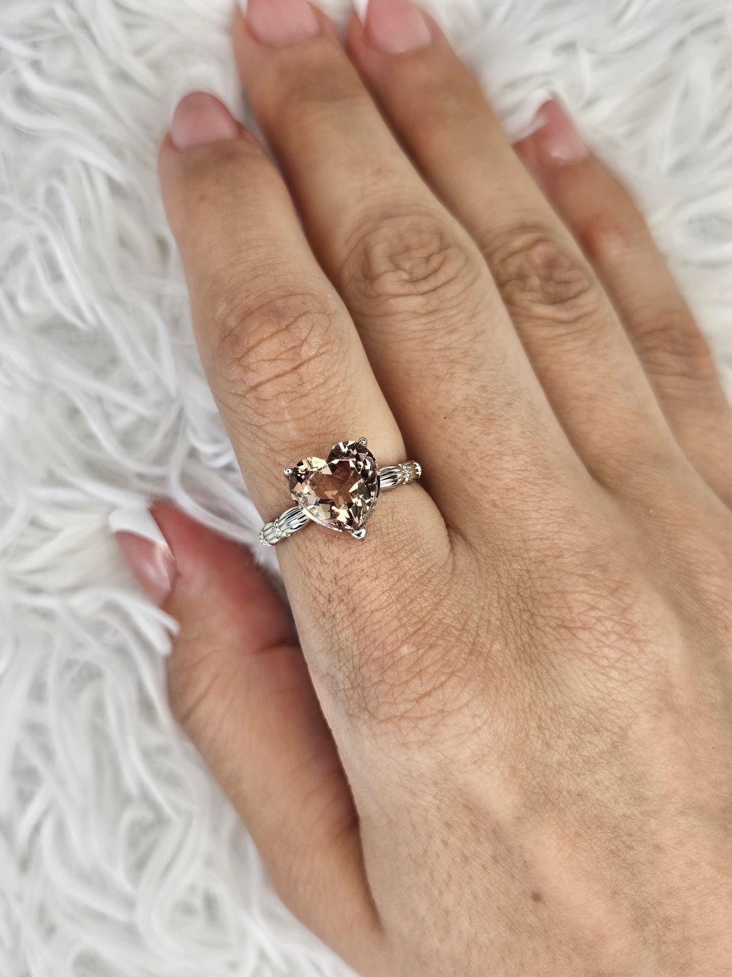 S925 Silver Adjustable Ametrine Heart Ring - MAS0936
