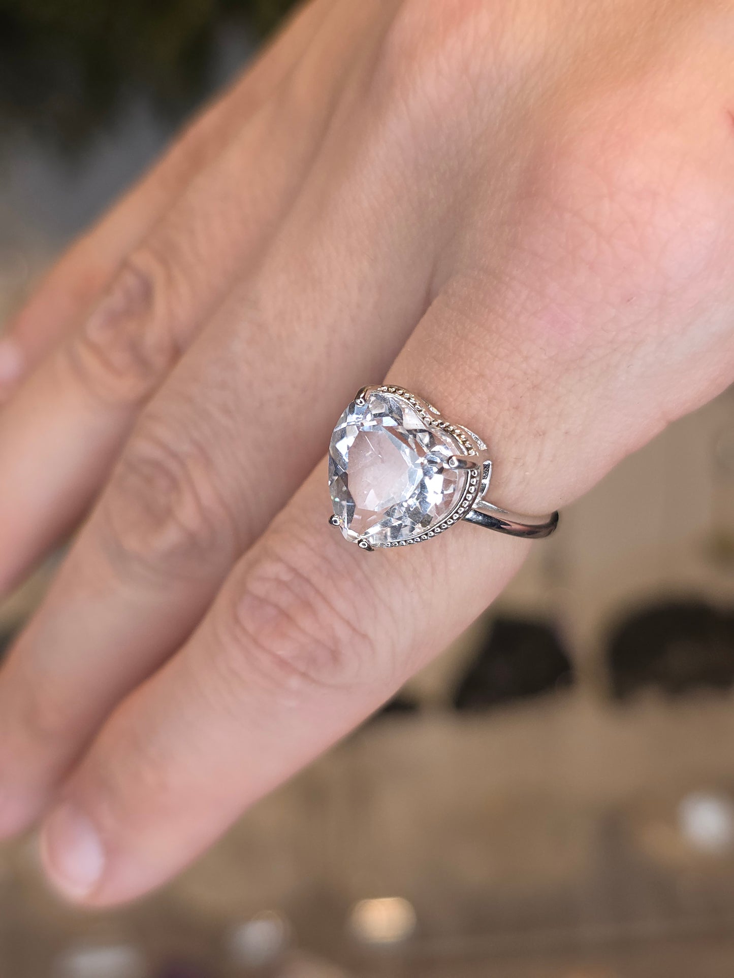 S925 Silver Herkima Diamond Adjustable Heart Ring