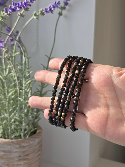 Gold Sheen Obsidian - Cubic Facetted Bracelet 4.5mm