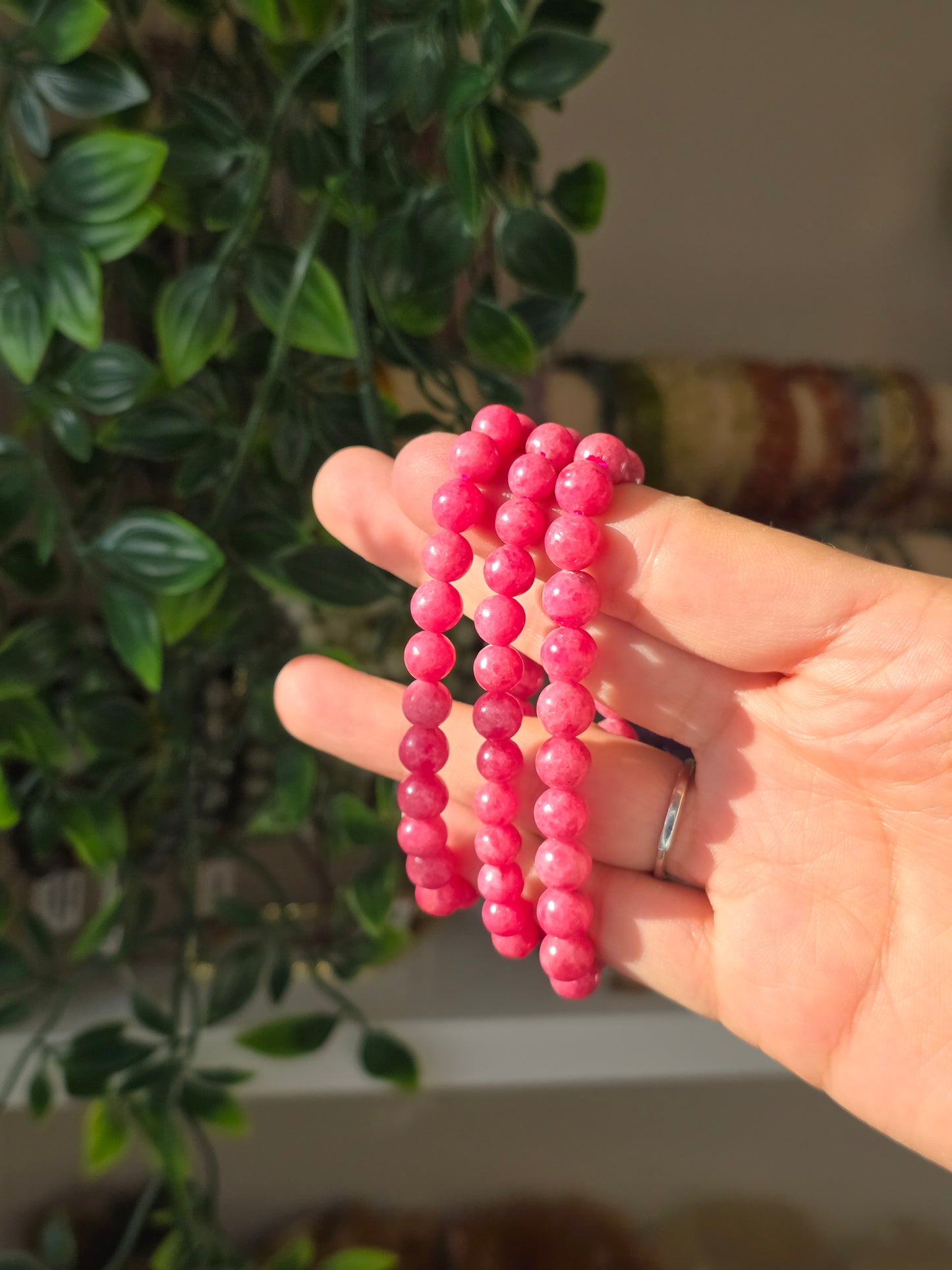 Pink Rhodonite - Round Bead Bracelet 8mm