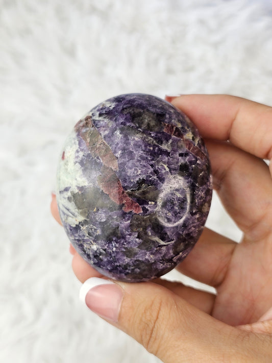 Lepidolite with Pink Tourmaline Palm Stone - MAS0779