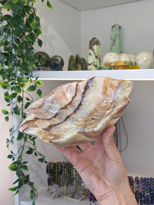 Extra Large Mexican Onyx Freeform Bowl - Green Honey Calcite