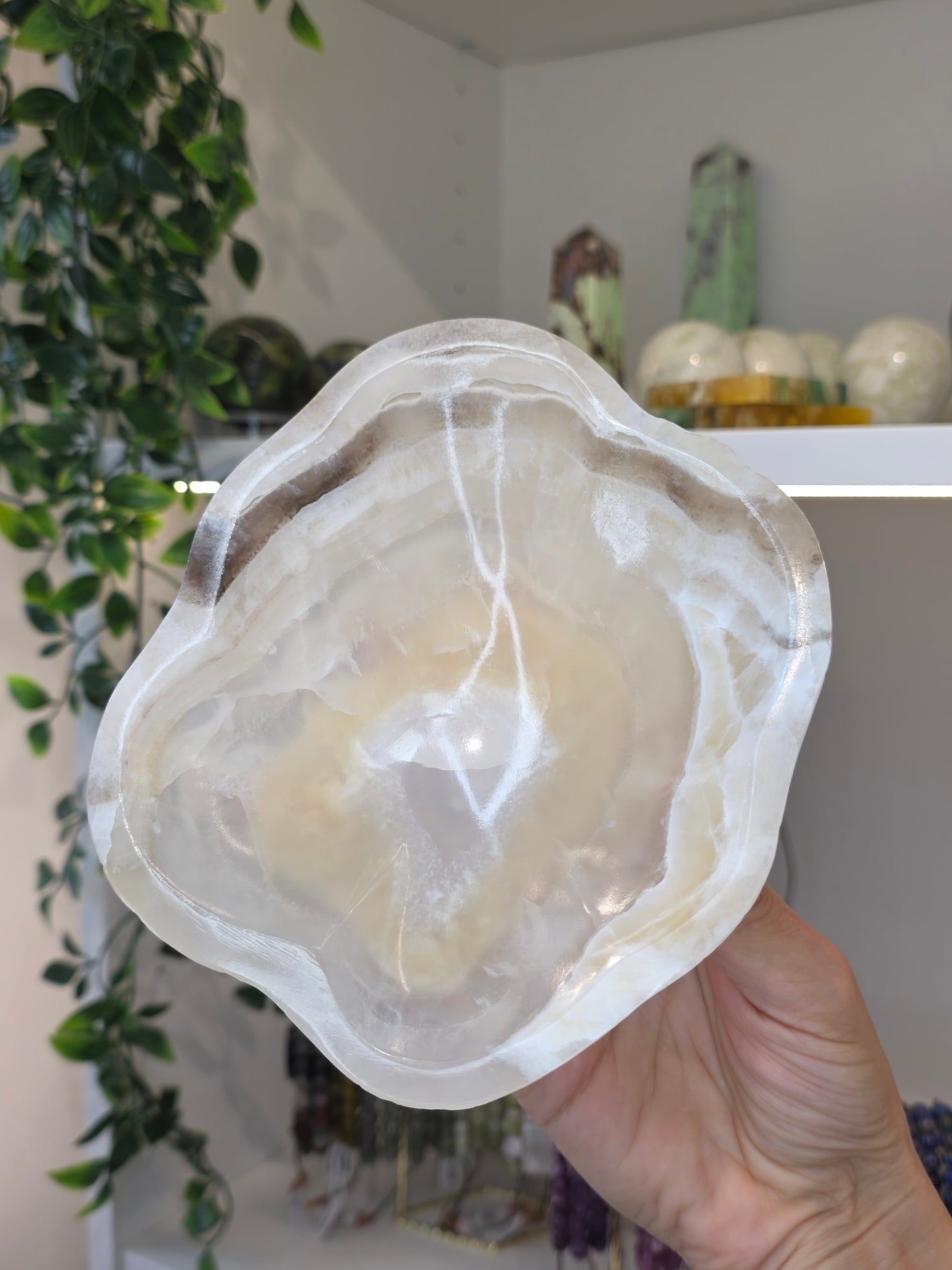 Mexican Onyx Freeform Bowl - Honey Calcite - C